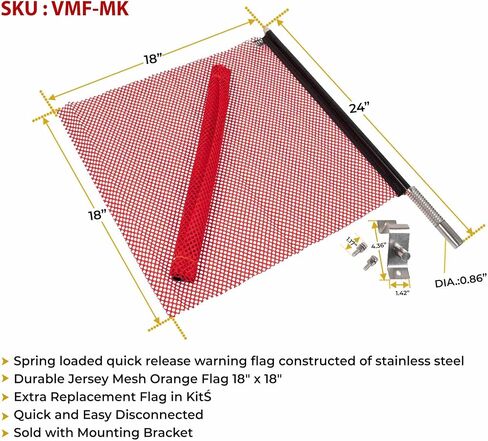 EZ Mount Warning Flag Red 18" x 18" Mesh Safety Flag DOT Compliant | Spring Loaded Quick n Easy Disconnect - 2 Pack in Saudi Arabia