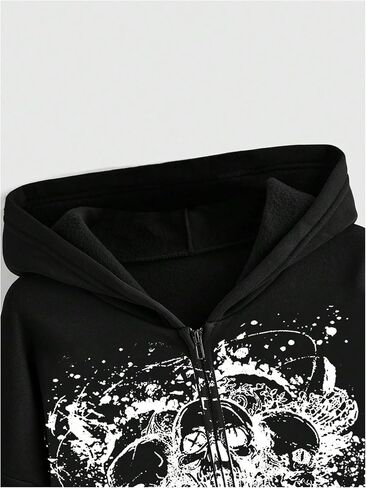 SHENHE Women's Zip Up Hoodie Sweatshirt Long Sleeve Skull Print Hooded Jacket in Saudi Arabia