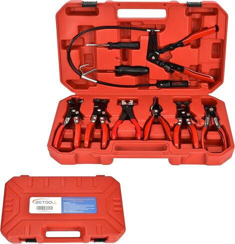 BETOOLL 9pc كماشة خرطوم المشبك، مع سلك مرن طويل الوصول إلى خرطوم المشبك Clic R نوع الفك الدوار وزردية الفرقة المسطحة، أداة مشبك خرطوم لسخان المبرد المبرد / خرطوم المياه (أحمر) in Kuwait