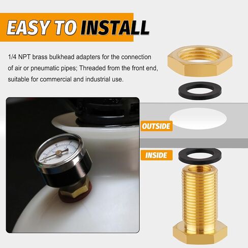 KOOTNAS 2-Pack Solid Brass Bulkhead Fittings, 1/4 NPT Taper Female 3/4" Straight Male Thread Brass Water Tank Connector with 4 Rubber Rings and Silicone Rings, for Tank Body, Wooden Barrels, etc in Saudi Arabia