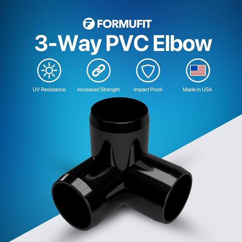 FORMUFIT 3/4" 3-Way Elbow Furniture Grade PVC المناسب باللون الأسود، صنع في الولايات المتحدة الأمريكية، مقاوم للأشعة فوق البنفسجية، مقاوم للصدمات، قطر المقبس الفعلي 1.050" (عبوة من 8) in Kuwait