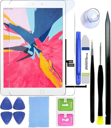 طقم استبدال شاشة iPad 9 الجيل التاسع 2021 10.2 بوصة زجاج شاشة تعمل باللمس A2602 A2603 A2604 A2605 طقم أدوات إصلاح واقي الشاشة المثبت مسبقًا باللون الأسود (بدون شاشة LCD) in Kuwait