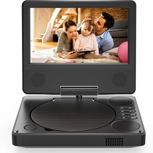 مشغل DVD محمول مقاس 9.5 بوصة للأطفال والسيارة، شاشة دوارة عالية الدقة مقاس 7.5 بوصة مع بطارية مدمجة تدوم من 4 إلى 6 ساعات، يدعم مزامنة الشاشة مع التلفزيون، ويدعم بطاقة SD/USB/تنسيقات الأقراص المتعددة (أسود) in Kuwait