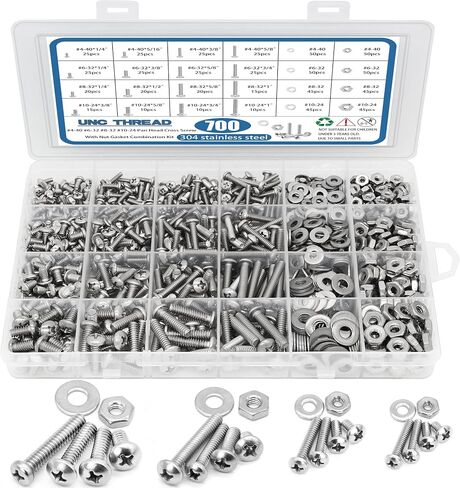 700Pcs Nuts and Bolts Assortment Kit, SATANTECH 4-40#6-32#8-32#10-24 Phillips Pan Head Assortment Stainless Steel Bolts Nuts Flat Washers Nuts Bolts with Case in Kuwait