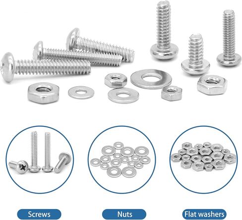 700Pcs Nuts and Bolts Assortment Kit, SATANTECH 4-40#6-32#8-32#10-24 Phillips Pan Head Assortment Stainless Steel Bolts Nuts Flat Washers Nuts Bolts with Case in Kuwait