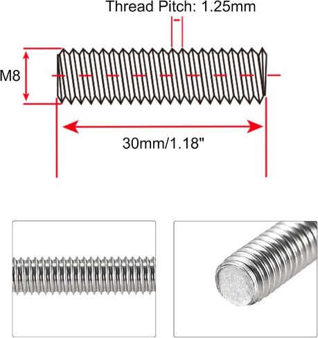 Fully Threaded Rod M3 x 50mm 0.5mm Thread Pitch, 20 Pack 304 Stainless Steel Right Hand Threaded Rods Bar Studs for Furniture Machinery Assembly in Kuwait