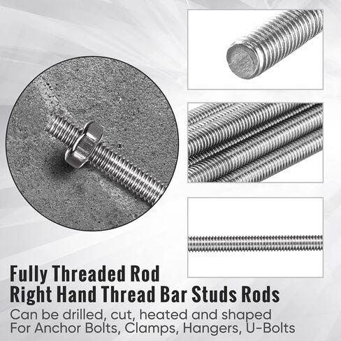 LEIFIDE 12 Sets 8/32 Inch 4mm Threaded Rod with Hex Nuts 4mm Stainless Steel Threads Studs Rods 4mm Stainless Steel Fully Threaded Hex Nuts for Beaded Garden Stake Rods (12 Inch) in Kuwait