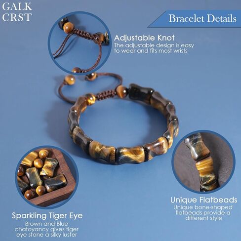 Tiger Eye Bracelet Men Natural Handmade Crystal Stone Mens Bracelet, Bone-shaped Unique Tiger Eye Beaded Bracelets for Men, Mens Christmas Gift for Grounding Protection and Confidence in Saudi Arabia