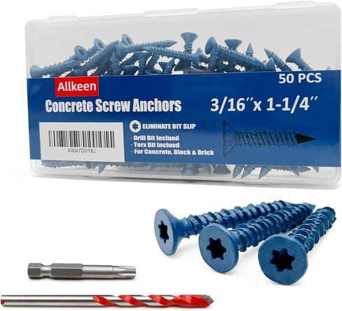 3/16" x 1-1/4" Concrete Screws, Anchoring to Masonry, Brick, Block, Cement or Stucco, 50PCS in Kuwait