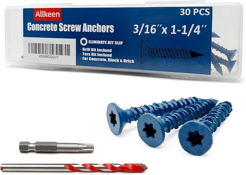 3/16" x 1-1/4" Concrete Screws, Anchoring to Masonry, Brick, Block, Cement or Stucco, 50PCS in Kuwait