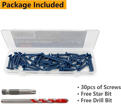 3/16" x 1-1/4" Concrete Screws, Anchoring to Masonry, Brick, Block, Cement or Stucco, 50PCS in Kuwait