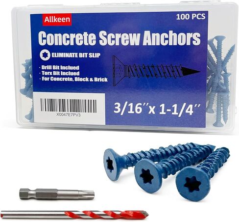 3/16" x 1-1/4" Concrete Screws, Anchoring to Masonry, Brick, Block, Cement or Stucco, 50PCS in Kuwait