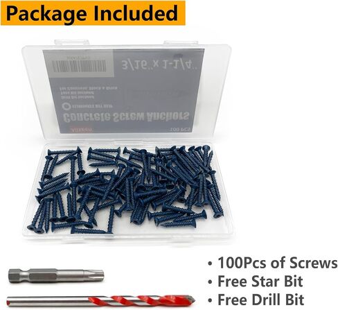 3/16" x 1-1/4" Concrete Screws, Anchoring to Masonry, Brick, Block, Cement or Stucco, 50PCS in Kuwait