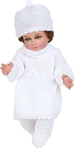 A&C Quinceañeras and More Ropon Tejido para nino dios Blanco Baby Jesus فستان محبوك يدويًا للطفل يسوع Ropon Tejido Nino Dios con Capa (6 سم) in Kuwait