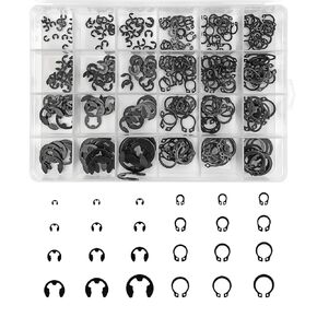 324pcs Carbon Steel Assortment Kit for Retaining Rings, 12 Sizes E-Clips and 12 Sizes C-Clips, Suitable for Fastening Jobs, High Compatibility and Wear Resistance