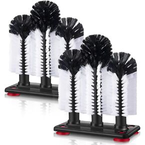 Havawish 2 Pack Water Bottle Cleaning Brush with Suction Base, 3 Head Bristle Bar Glass Washer for Sink, Cup Washer Brush Cleaner for Bar Beer Cup, Wine Glass, Long Leg Cup Kitchen Tools