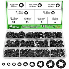 Ruipaba 265 PCS Internal Tooth Starlock Washers 9 Size Push On Locking Washers Speed Clips Fasteners Assortment Kit