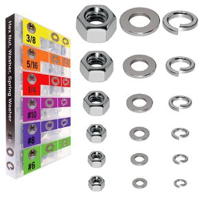EEEEE Fender Washers for Screws SAE (18 types) #6 #8 #10 1/4"5/16"3/8"1/2" 220pcs flat washers assortment 304 stainless steel assorted washer set metal washer kit large washers screw washers for bolts