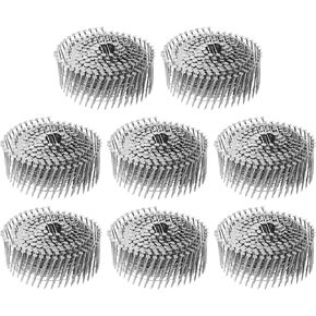 uxcell 2400 Count Siding Nails 2"x0.09" 15-Degree 304 Stainless Steel Ring Shank Full Round Head Collated Wire Coil for Lath and Sheathing Materials