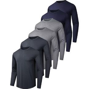 6 Pack Men's Quick Dry Long Sleeve Shirts Moisture Wicking Sun Protection Performance T-Shirt for Casual Workout