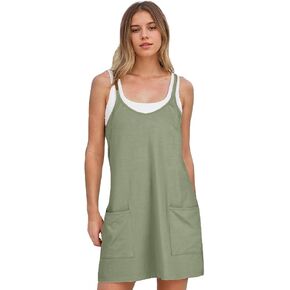 Summer Mini Dresses for Women 2024 Casual Short Sundress Workout Tennis Sports Dress with Built in Shorts Light Green