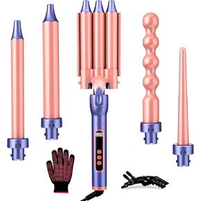 Brightup Curling Iron, 3 Barrel Hair Curler Beach Waver All in One Curling Wand with Interchangeable Ceramic Barrels and Heat Protective Glove, LCD Display, Instant Heating, Temperature Adjustment