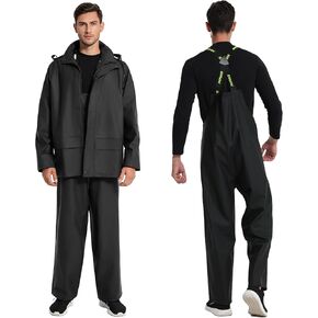 Men's Workwear PRO Rain Suit - Waterproof Jacket and Bib Pants 3-piece Set for Ultimate Safety and Comfort