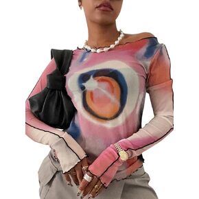 Remidoo Women's Sexy Sheer Mesh Crop Top Long Sleeve Crewneck See Through T Shirt
