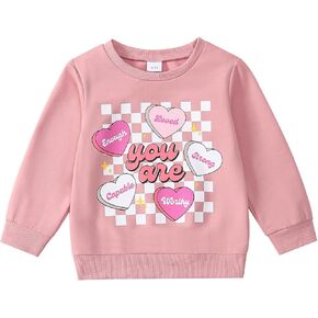 Little Girl Valentines Day Outfit Heart Sweatshirt Kids Long Sleeve Pullover Tops 2-9T