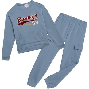 Real Love Girl's Sweatsuit - 2 Piece Cozy Fleece Jogset for Girls - Pull Over Crew Neck Sweatshirt and Sweatpants Set (7-12)