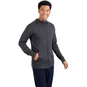 Men's Merino Pro-Knit Wool Zip Hoodie Sweatshirt - Mid Weight - Wicking Breathable Anti-Odor - Charcoal Grey - L