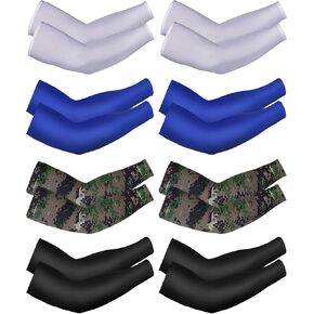 8 Pairs Unisex UV Protection Arm Cooling Sleeves Ice Silk Arm Cover for Men Women, Black Blue Grey Camouflage, Ice Silk
