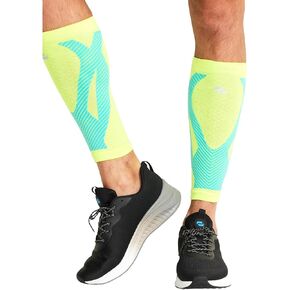 Infinity Leg Calf Compression Sleeve Socks 10-15 mmHg With Moisture Wicking Technology for Men or Women (Unisex) - ELECTRIC, Regular, Hyper Yellow/Turquoise