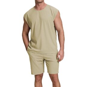 Cakulo Mens Summer 2 Piece Outfits Sleeveless Muscle Tank Tops Athletic Casual Beach Shirts and Shorts Set