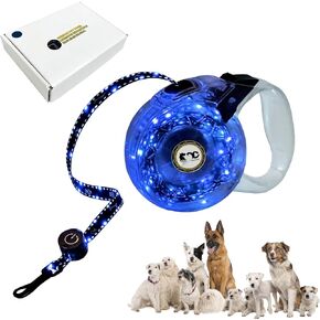 Retractable Light Dog Leash, 360° Tangle-Free 10 FT Heavy LED Light Up Dog Leash for Small Medium Large Dog, Ergonomic Comfort Handle, One-Button Lock (Black)