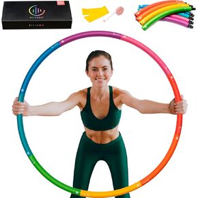 Weighted Fitness Hoop for Adult Beginners - 2 lb Exercise Holahoop - 8 Colorful Detachable Sections - Adjustable Sizes with Accessories