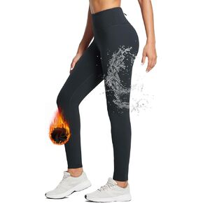 BALEAF Women's Fleece Lined Leggings Water Resistant Thermal Winter Warm Tights High Waisted with Pockets Running Gear