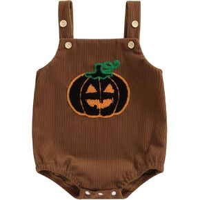 Infant Corduroy Overalls Baby Girl Boy Halloween Outfit Pumpkin Romper Skull Embroidery Suspender Jumpsuit Shorts