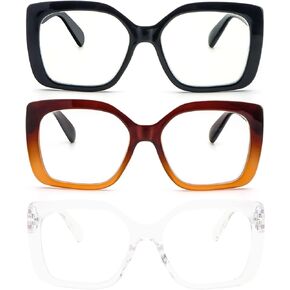 DXYXYO Oversized Oprah Style Reading Glasses for Women 3 Pack with Spring Hinge, Square Blue Light Blocking Computer Reader