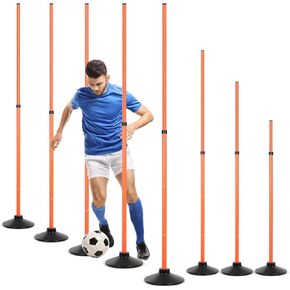 8 Pcs Soccer Agility Poles Detachable Sports Trainning Speed Pole Slalom Poles with Rubber Base Coaching Sticks for Soccer Drills and Training