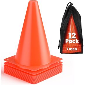 GHB 7 Inch Soccer Cones 12 Pack Disc Soccer Sport Cones Training Field Marker Agility Cones for Traffic, Basketball, Coaching, Practice Equipment Includes Cone Drills Guide