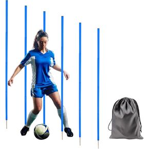 6 Pcs 5FT Adjustable Agility Training Poles for Soccer,Basketball,Football,Dog,Horse Training-Speed and Agility Training Equipment Sports Training Sticks with Stainless Steel Ground Nails(Blue)