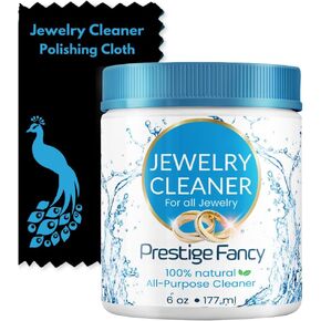 Jewelry Cleaner Kit, Certified Natural Jewelry Cleaner Solution, with Dipping Basket, Brush, Tweezer and Polishing Cloth, Restore Brilliance to All Jewelry, Metal, Stones, 6 Oz,