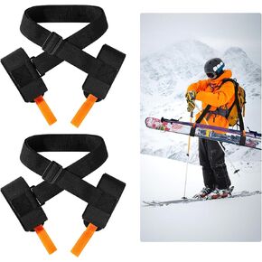 2pcs Ski Strap and Pole Carrier, Adjustable 2-in-1 Ski Carrier Shoulder Strap Fasteners Adjustable Snowboard Binding Sling Comfortable Ski Gear Accessories for Easily Carrying Ski Pole and Snowboard