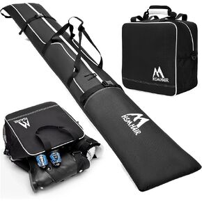 Ski Bag and Boot Bag Combo,Padded Ski Bag Set for Air Travel,Snow Ski Bags for Adults,Water- resistant Ski Boot Bag Fits for Skis Up to 200 CM and Boots Up To Size US13