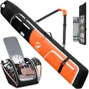 RAINSMORE Ski Bag and Boot Bag Combo 360°Fully Padded Ski Bags for Air Travel, Snowboard Bag Snow Ski Boot Bag Fit Skis Up to 200cm and Boots Up To Size US13, Water-Resistant Ski Boot Travel Bag