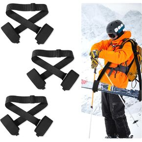 3pcs Ski Shoulder Straps, Adjustable Ski Carrier Straps Ski Pole Straps Ski Bag Fastener Straps Snowboard Leash/Band/Sling with Protective Pads Skate Ski Boot Straps for Winter Sports Accessories