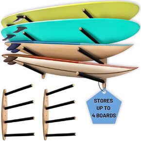 Hang 11' Surfboard Wall Rack, Surfboard Rack for Wall Mount, Sustainable Wooden Surf Board Storage for Garage, Surf Hangers, Horizontal Paddle Board SUP & Wakeboard Holder