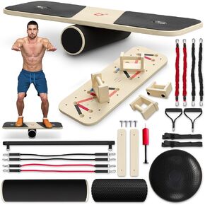Portable Home Gym Equipment - Strength Training Equipment with Hybrid Balance/Pushup Board, Resistance Bands, Exercise Bar - Chest, Triceps & Shoulders At Home Workout Equipment for Men & Women