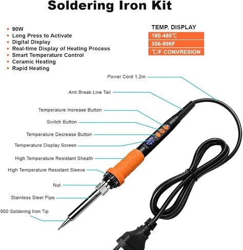 أداة إدخال مجموعة حرارة مكواة اللحام الرقمية بقدرة 90 وات مع أطراف لحام إضافية، ونصائح إدراج مجموعة الحرارة، وإدراج ملولب، وصواميل نحاسية لإدراج الحرارة in Kuwait